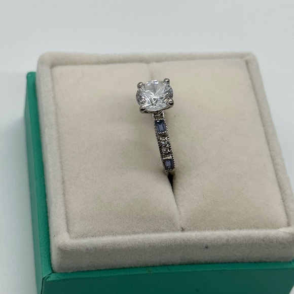 Engagement Cocktail Ring CZ and Blue Stones Sterling Silver - Picture 6 of 13